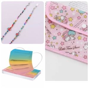 Bundle set Tie dyed face mask 10 pcs,chain holder, kawaii purse holder